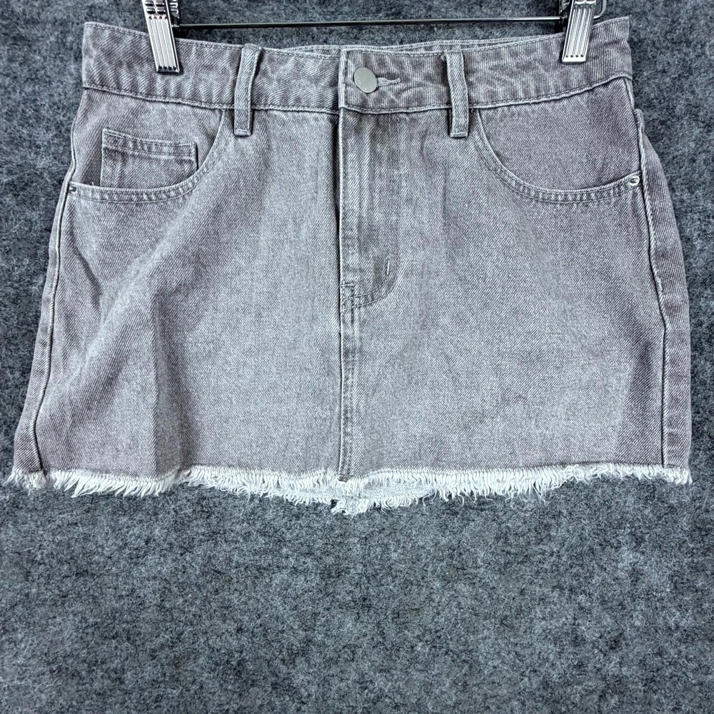 Cider Skirt Jean Womens Small Gray Denim‎ Frayed Hem Grunge Streetwear Casual